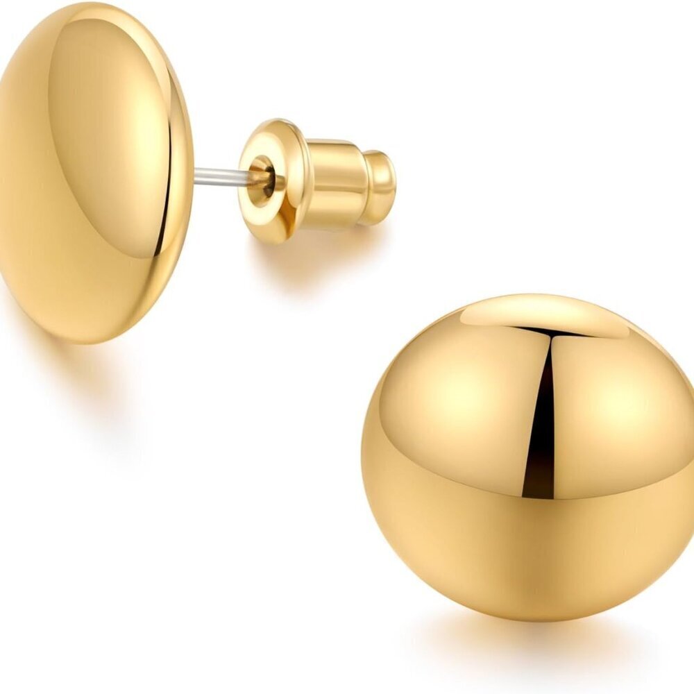 Gold Silver Dot Stud Earrings 14mm Minimalist Flat Round Womens Jewelry